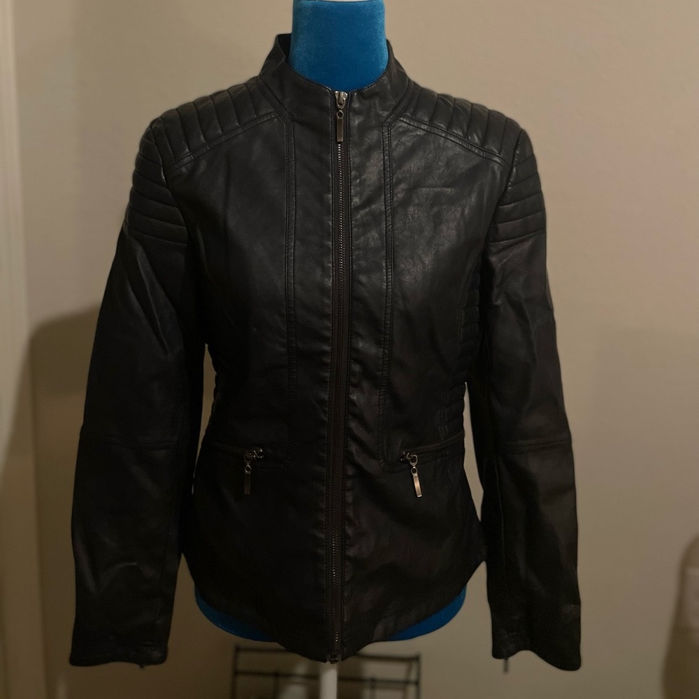 Navy blue faux leather jacket. Brand new